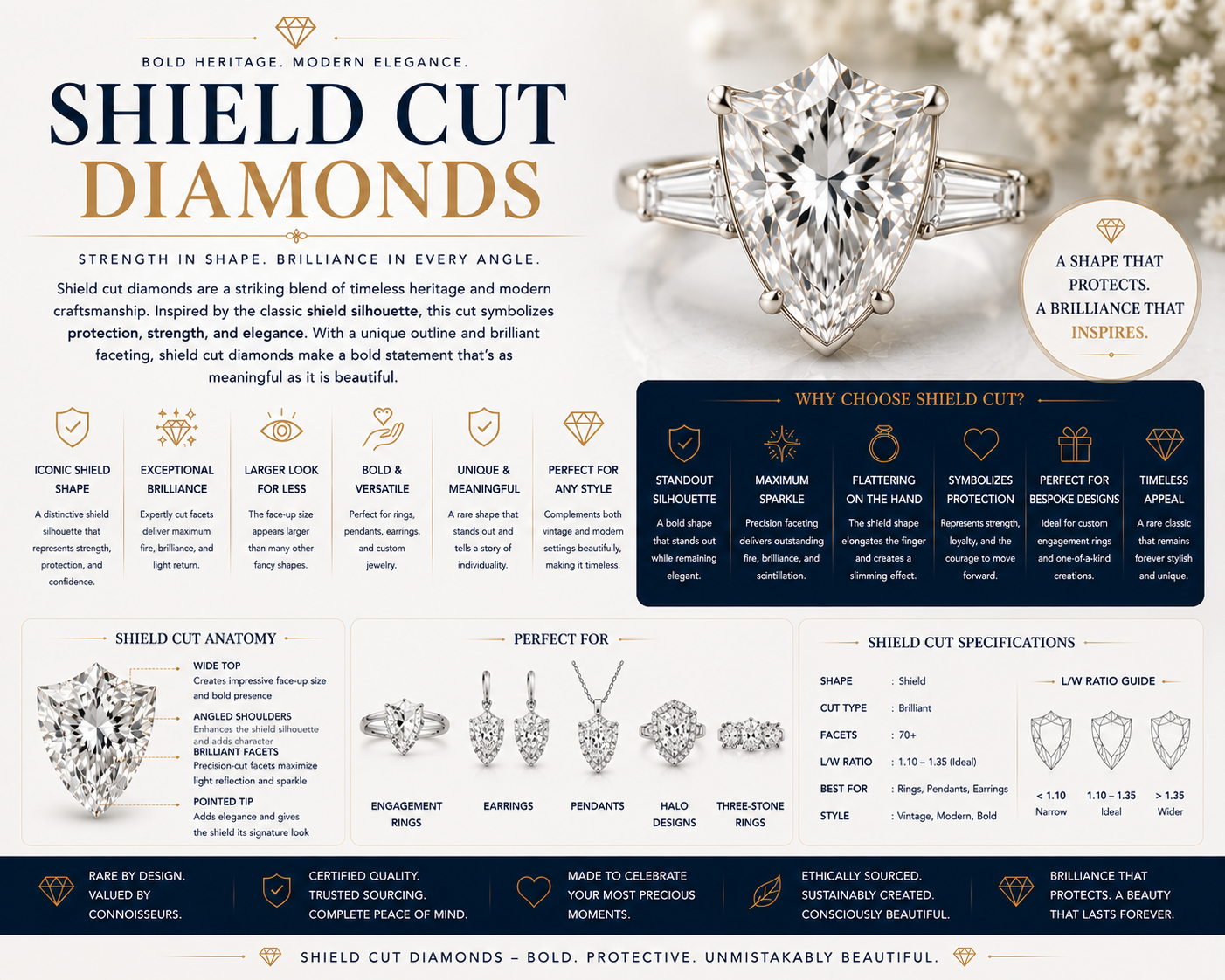 Shield cut diamonds