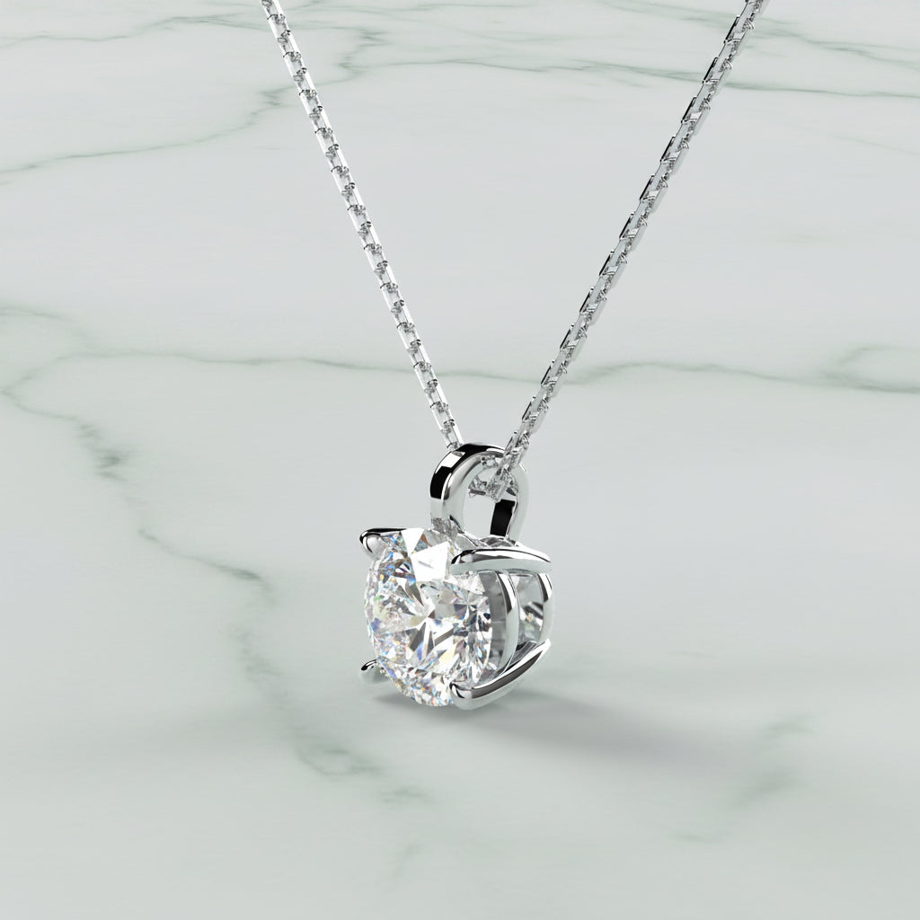 Diamond necklace on a light beige background