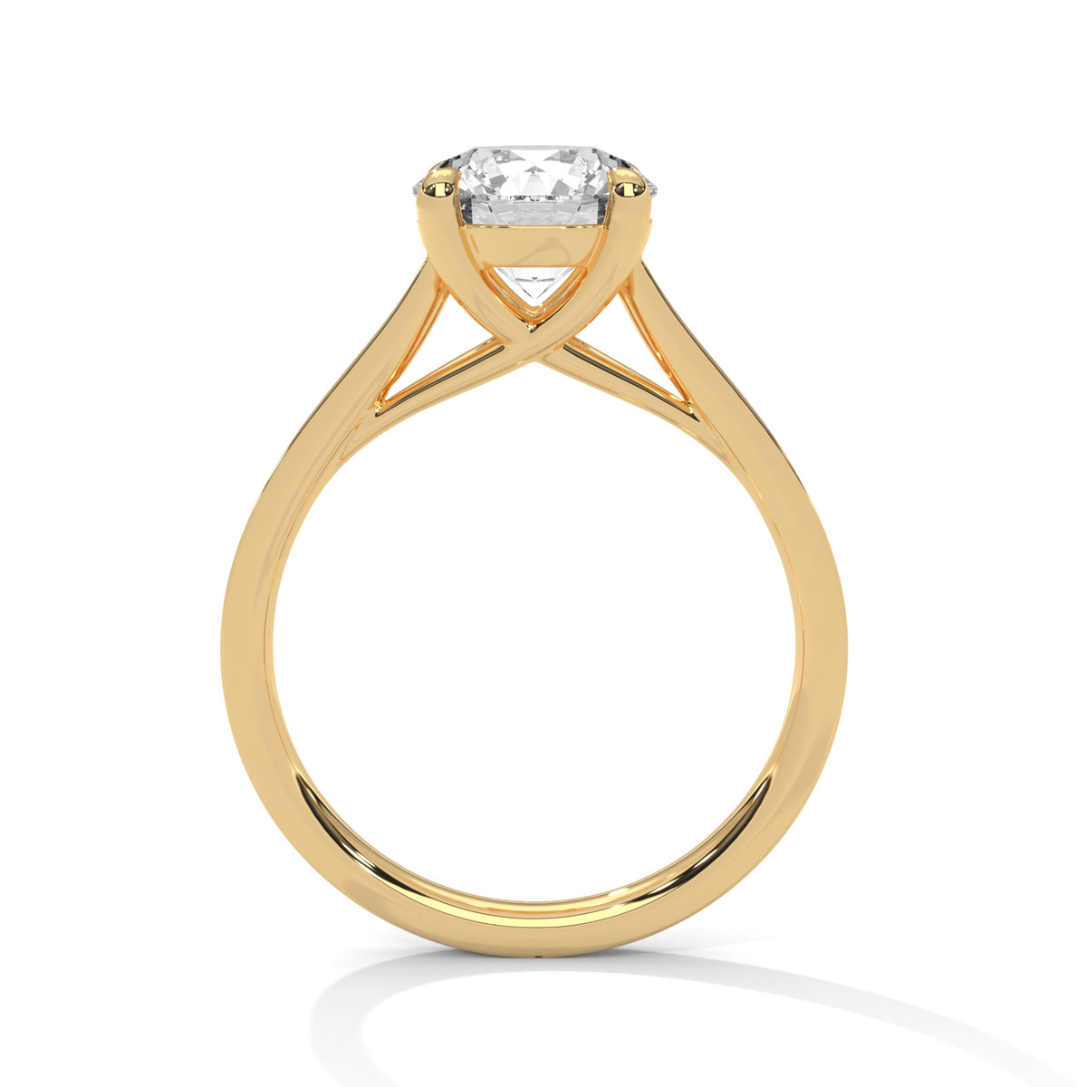 Gold ring with a diamond on a white background