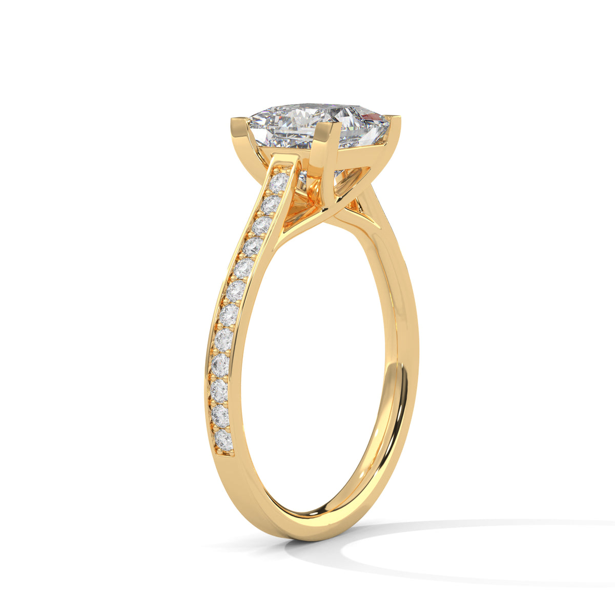 Gold ring with a diamond on a white background