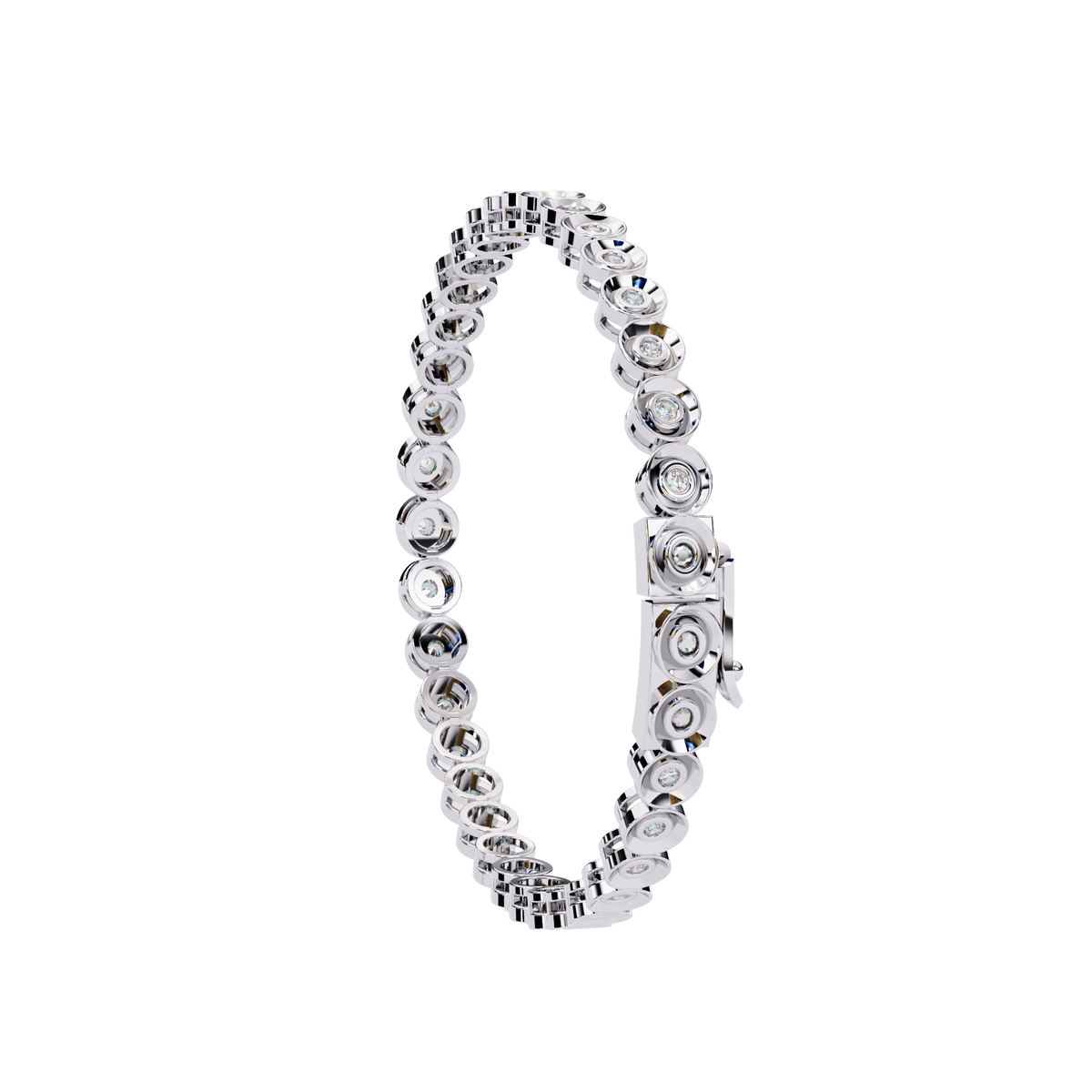 Silver bracelet with clear stones on a white background