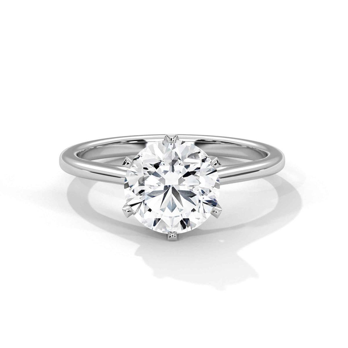 Iconic Six-Prong Round Brilliant Diamond Solitaire Engagement Ring with Architectural Cathedral Shank