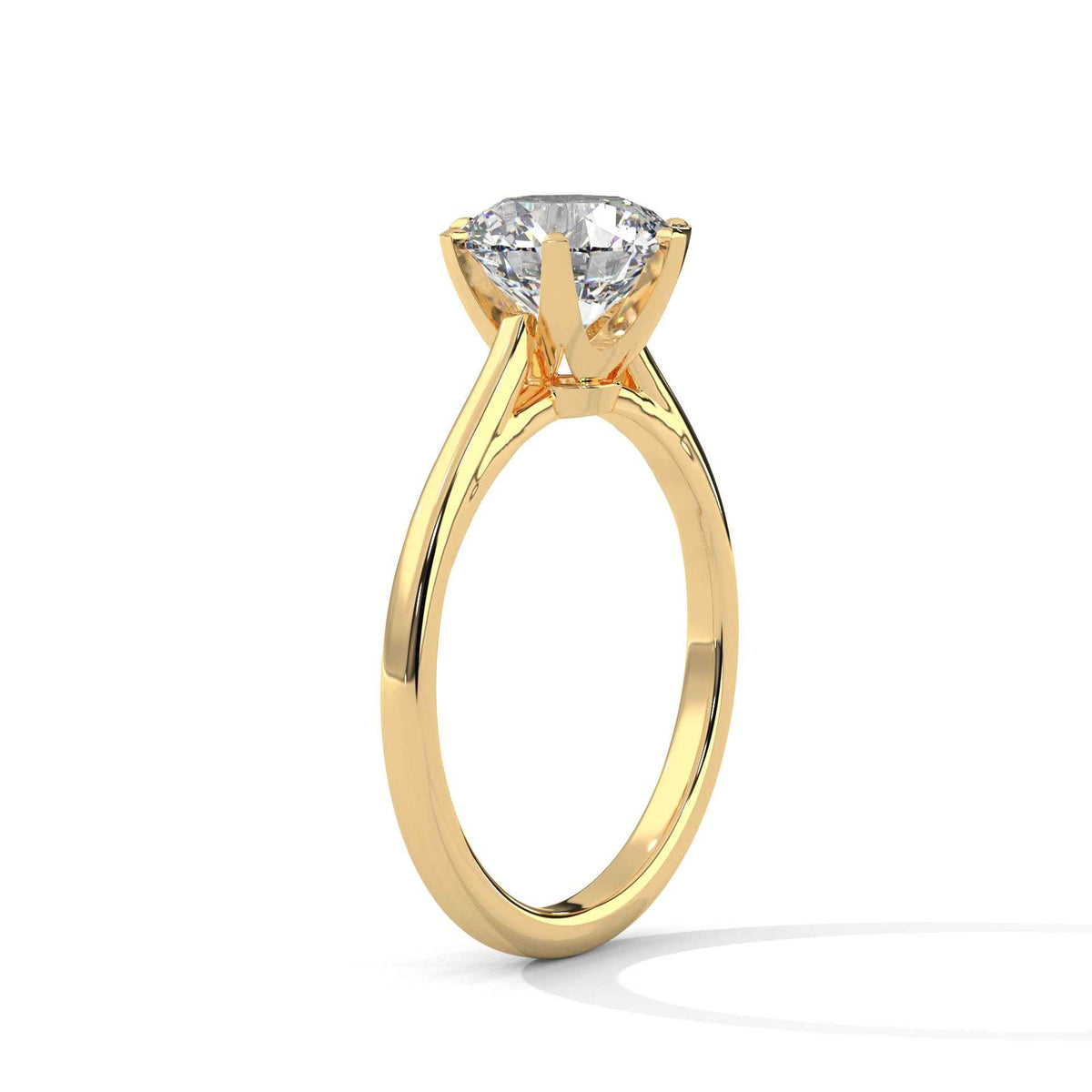 Iconic Six-Prong Round Brilliant Diamond Solitaire Engagement Ring with Architectural Cathedral Shank
