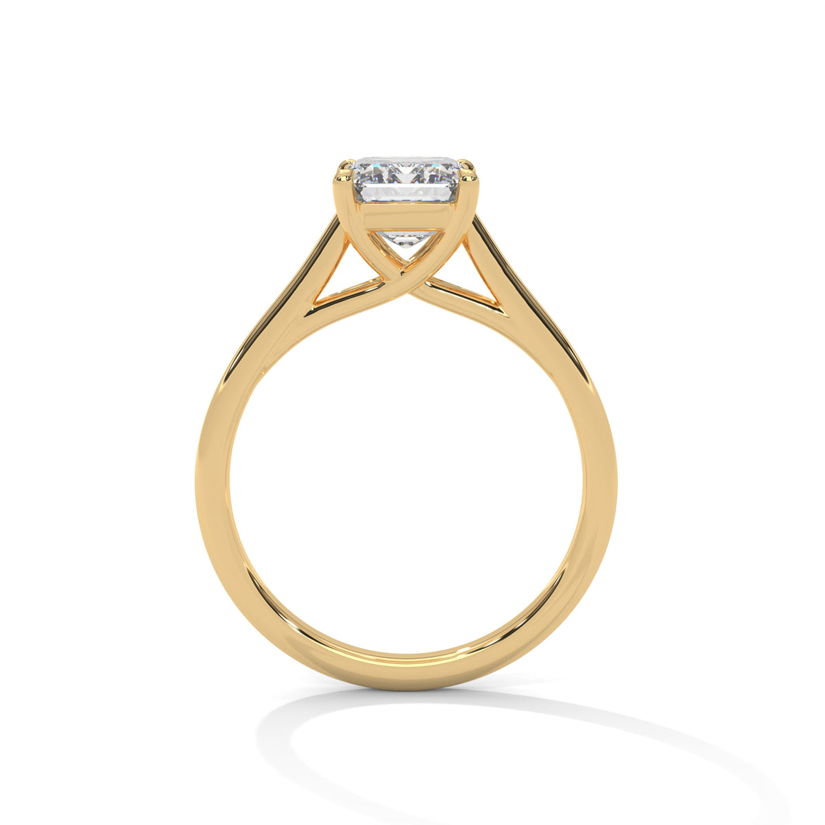 Gold ring with a diamond on a white background