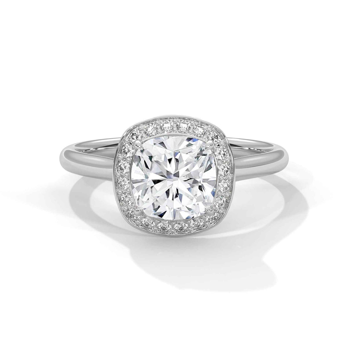 Cushion Cut Lab Grown Diamond Milgrain Halo Engagement Ring