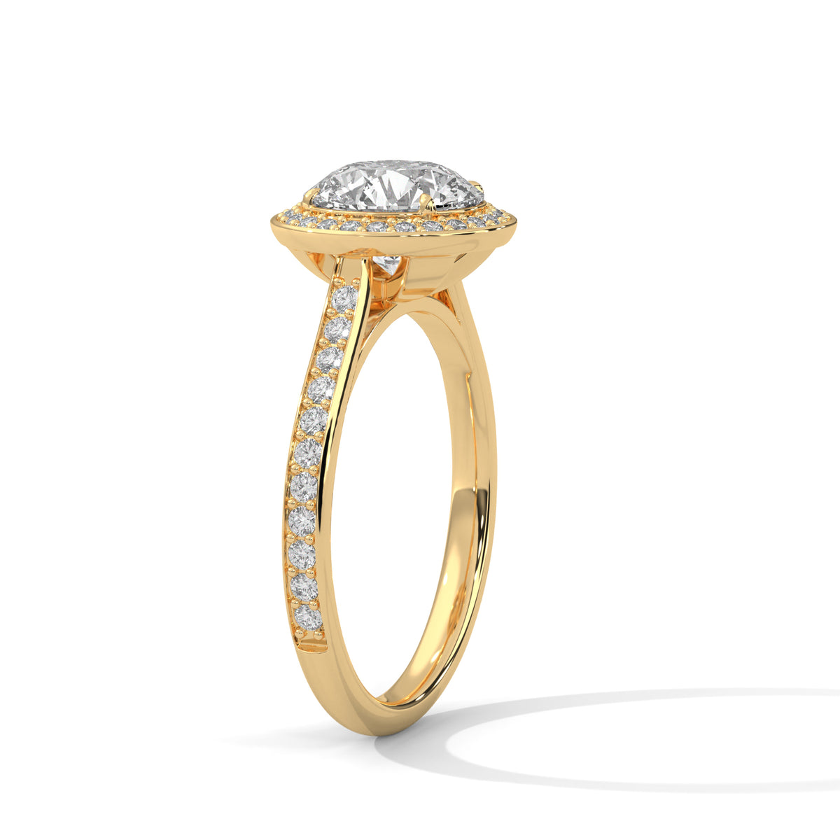 Gold ring with a diamond on a white background