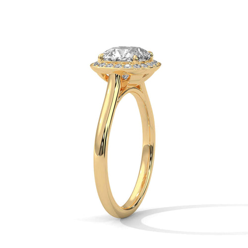Cushion Cut Lab Grown Diamond Milgrain Halo Engagement Ring