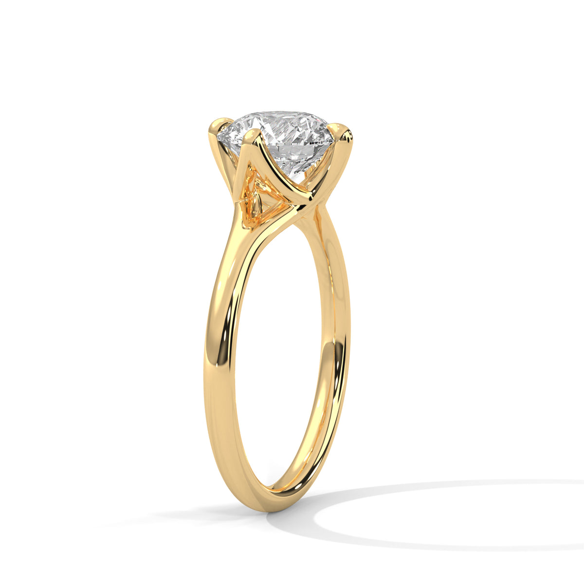 Gold ring with a diamond on a white background