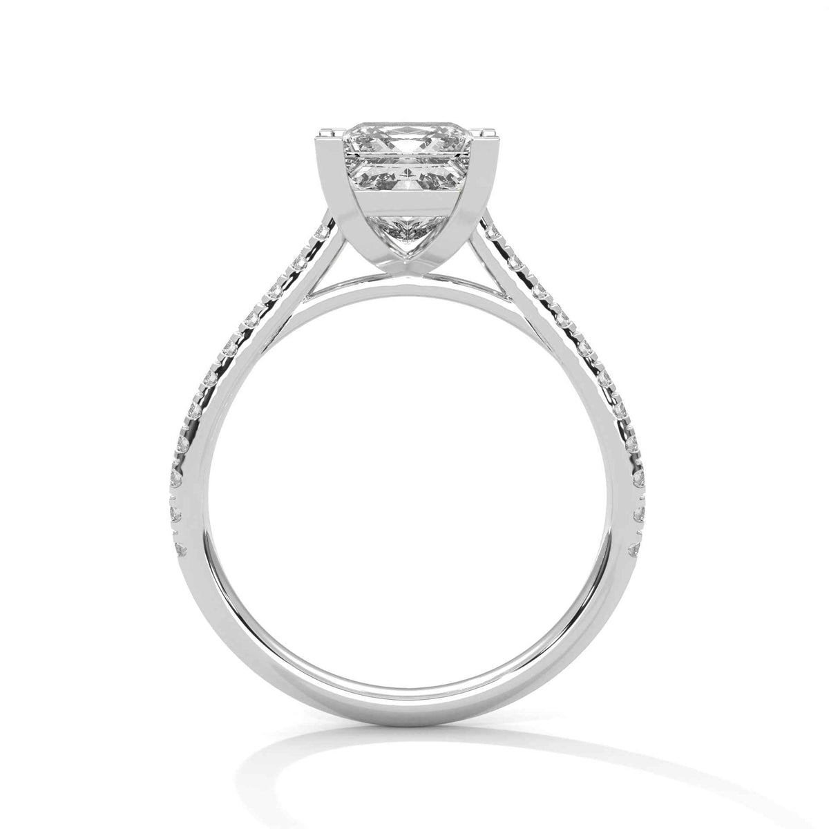 Diamond ring with a clear gemstone on a white background