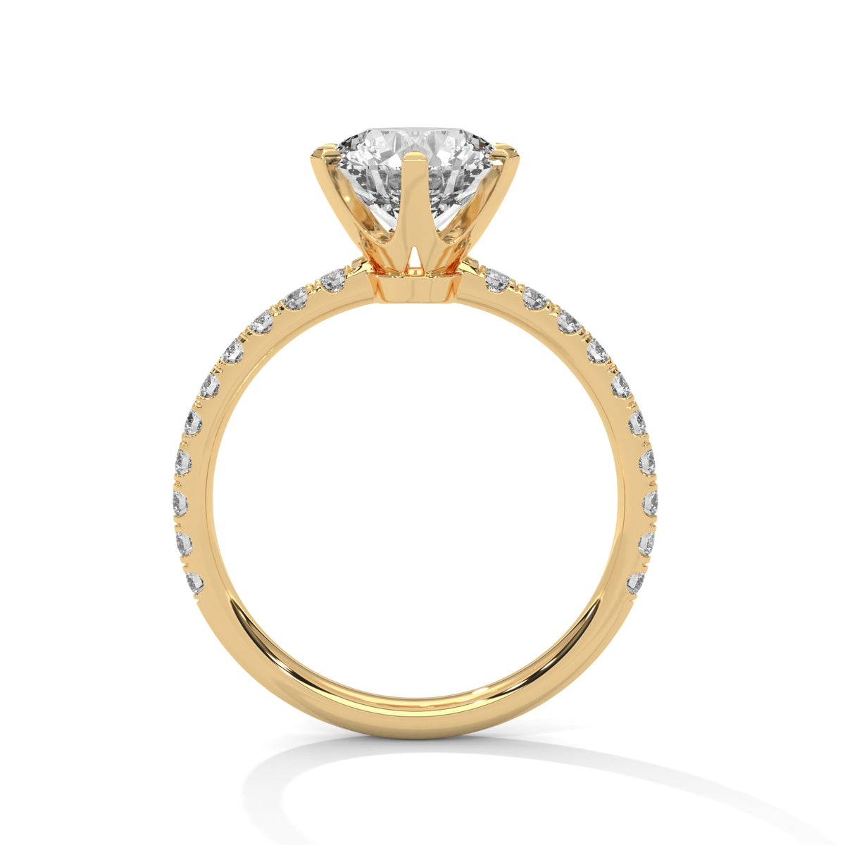 Gold ring with a diamond on a white background