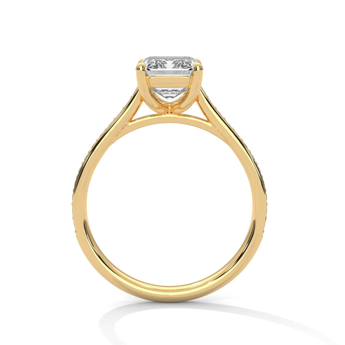 Gold ring with a diamond on a white background