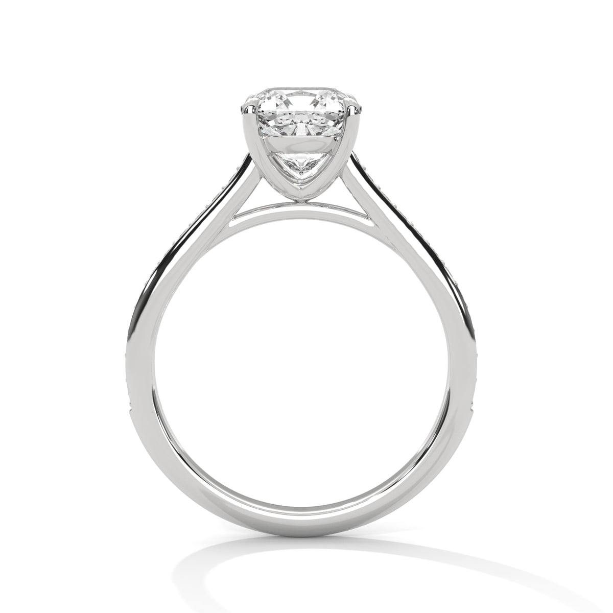 Diamond ring with a clear gemstone on a white background