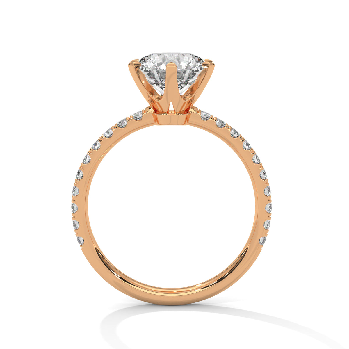 Rose gold ring with a diamond on a white background
