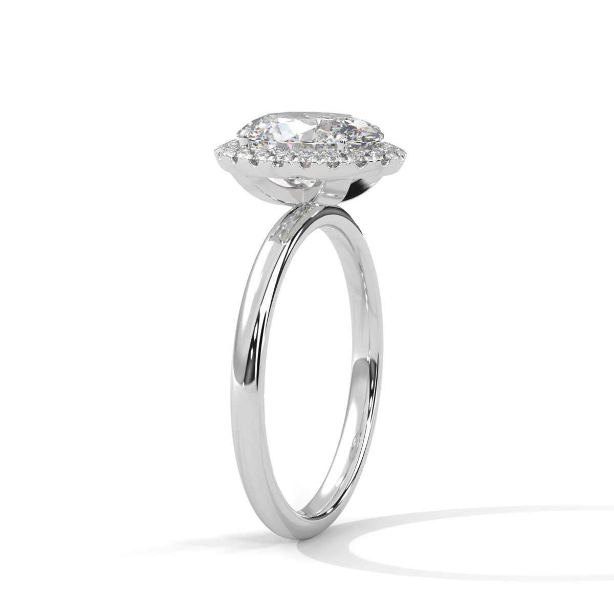 Silver ring with a diamond on a white background