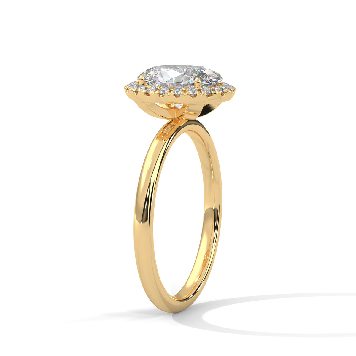 Gold ring with a diamond on a white background