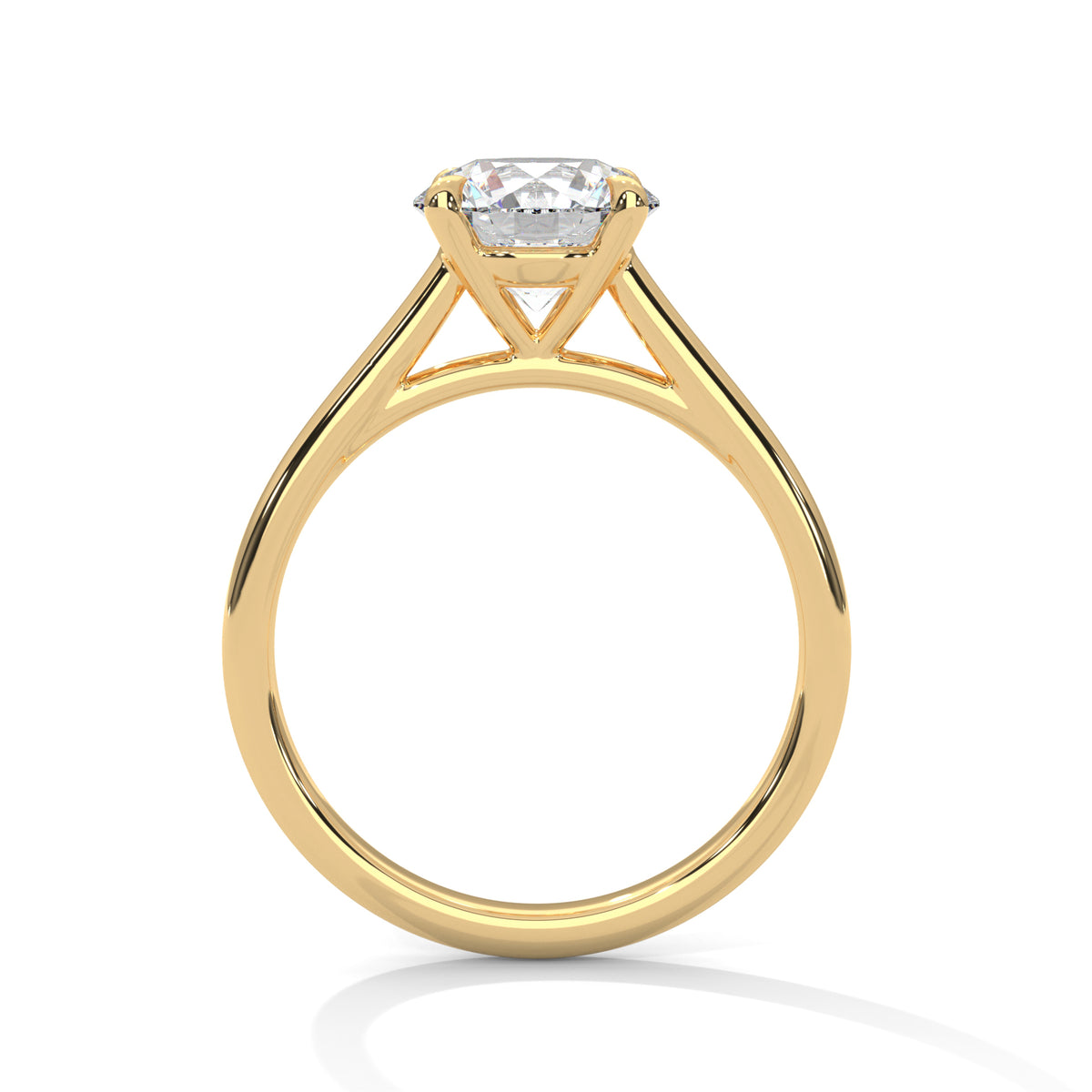 Gold ring with a diamond on a white background