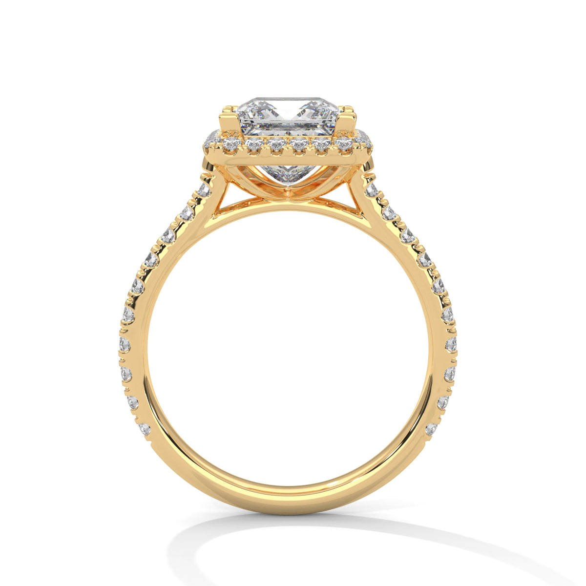 Gold ring with a diamond on a white background