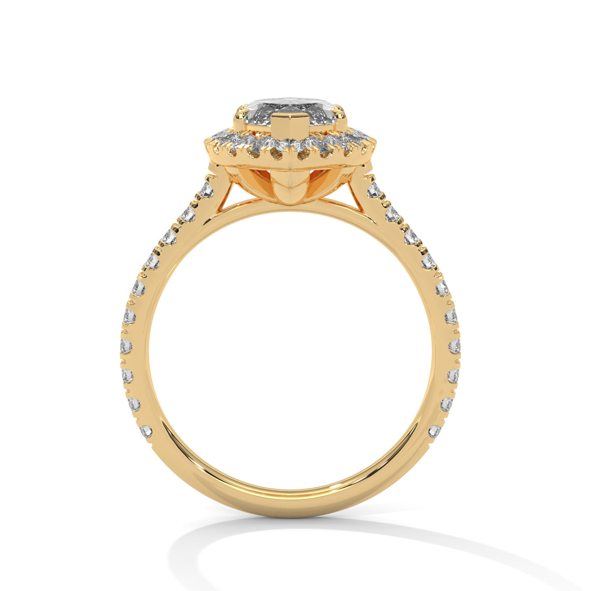 Gold ring with a diamond on a white background