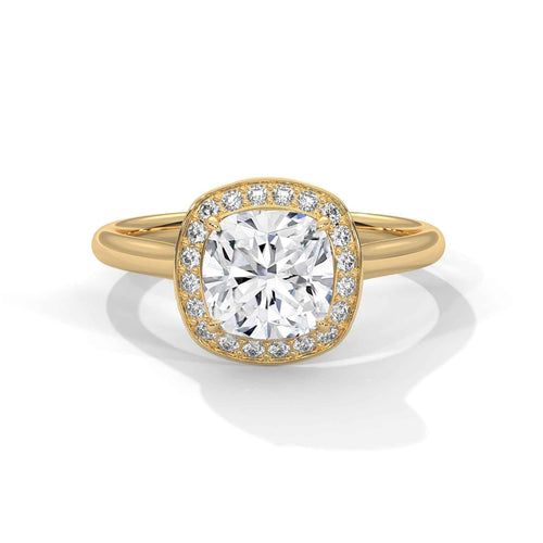 Cushion Cut Lab Grown Diamond Milgrain Halo Engagement Ring