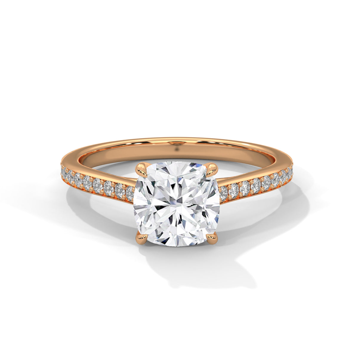 Gold and silver ring with a large diamond and smaller diamonds on the band against a white background