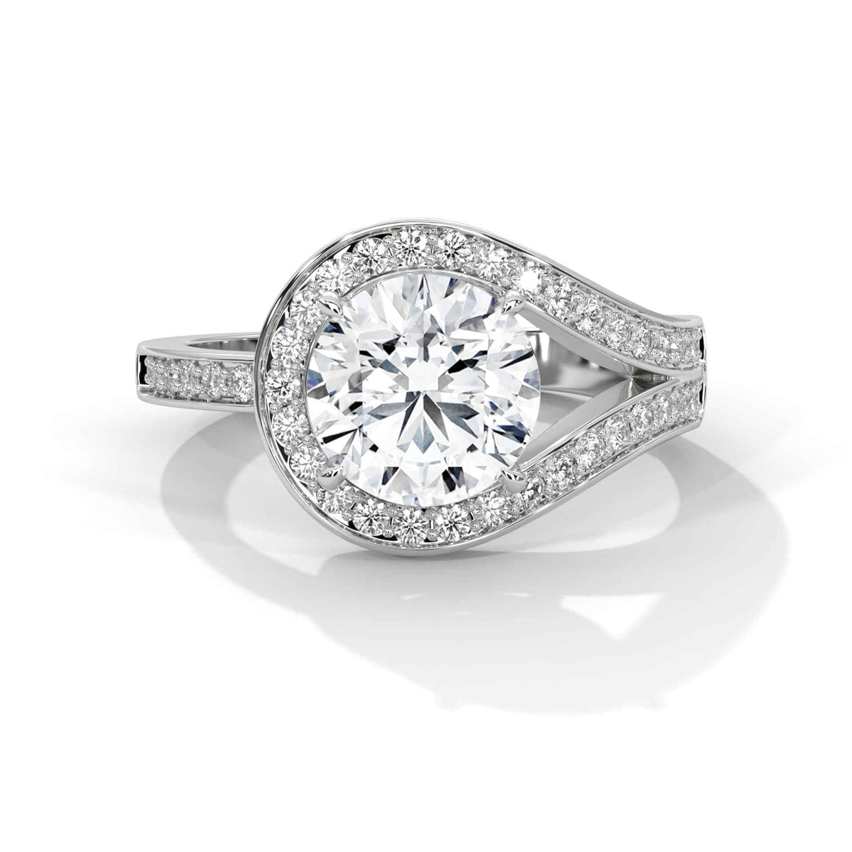 Round Cut Lab Grown Diamond Bypass Halo Micro-Pavé Engagement Ring 2.39 CT
