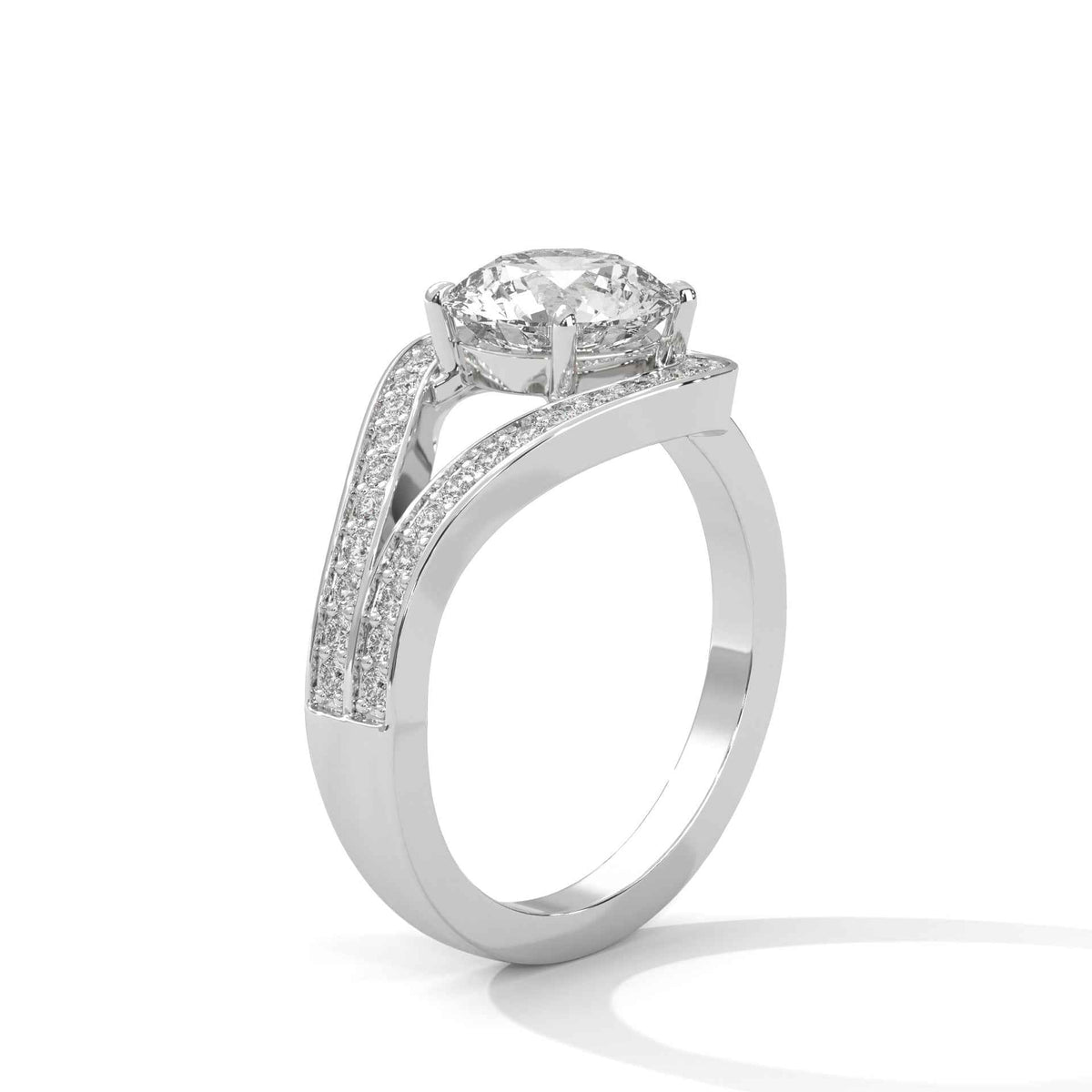 Round Cut Lab Grown Diamond Bypass Halo Micro-Pavé Engagement Ring 2.39 CT