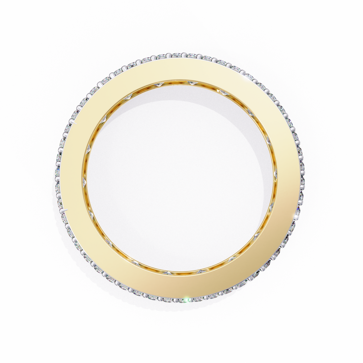 Gold ring with diamond accents on a white background