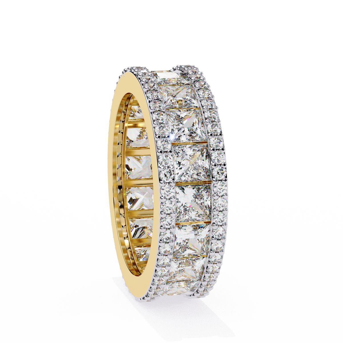 Gold and diamond ring on a white background