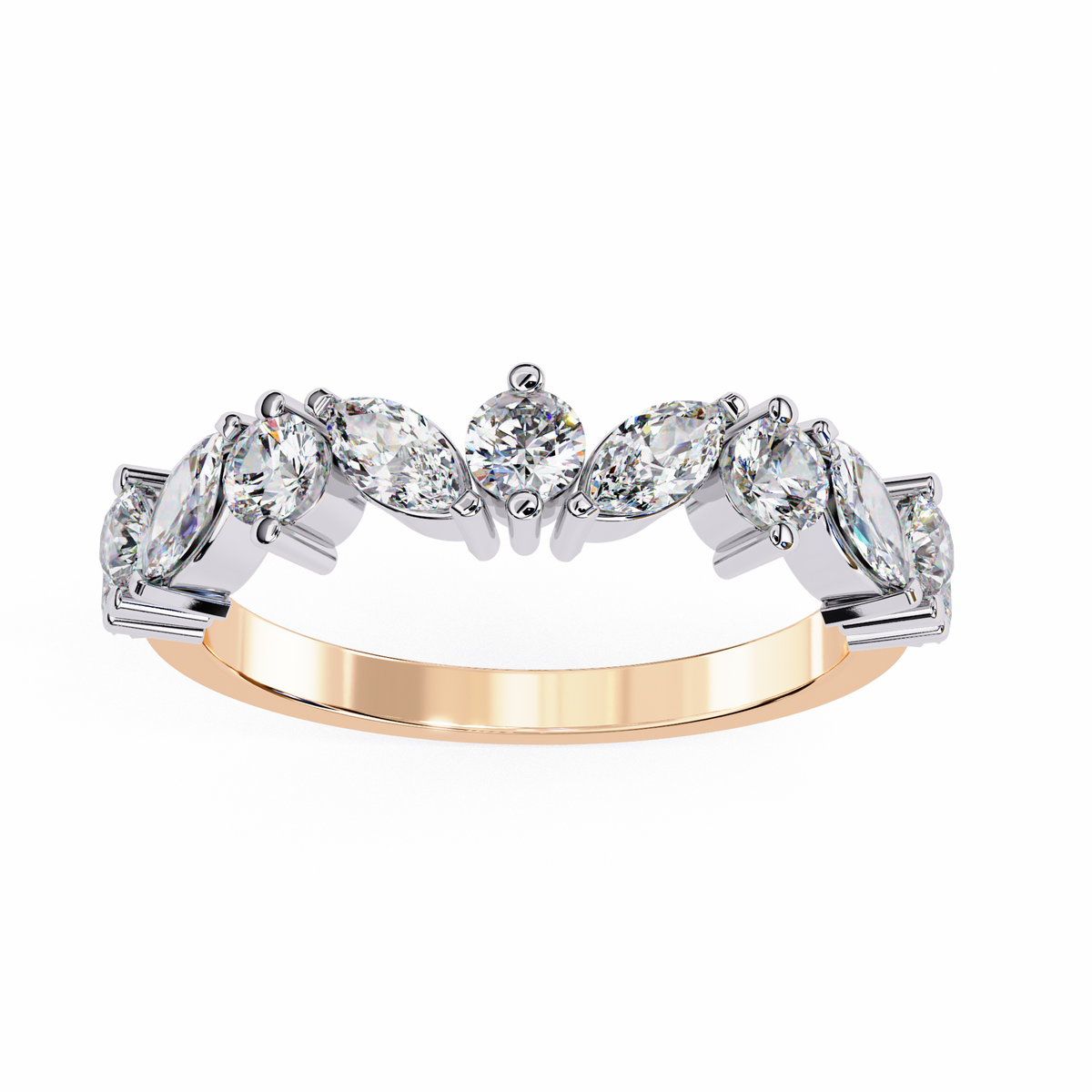 마키즈 & 라운드 컷 랩 그로운 다이아몬드 얼터네이팅 밴드 0.90 CT