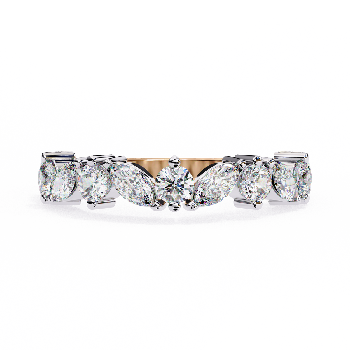 마키즈 & 라운드 컷 랩 그로운 다이아몬드 얼터네이팅 밴드 0.90 CT