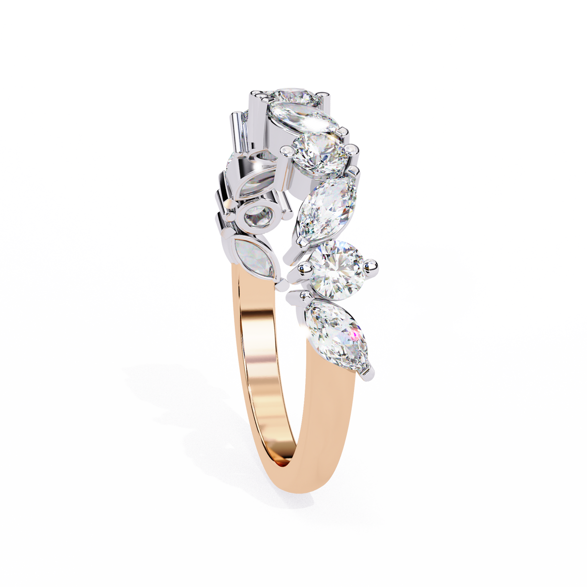 마키즈 & 라운드 컷 랩 그로운 다이아몬드 얼터네이팅 밴드 0.90 CT
