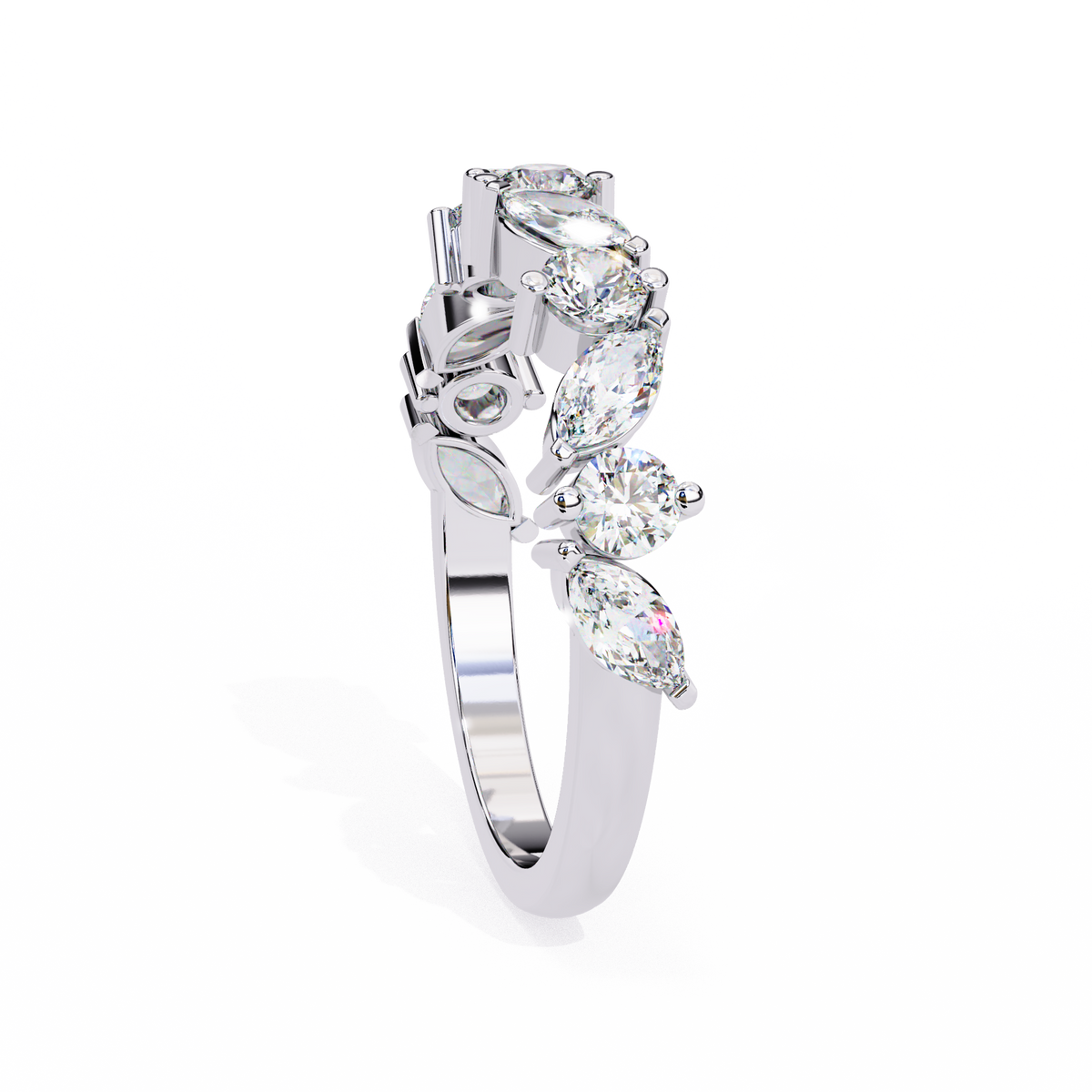 마키즈 & 라운드 컷 랩 그로운 다이아몬드 얼터네이팅 밴드 0.90 CT