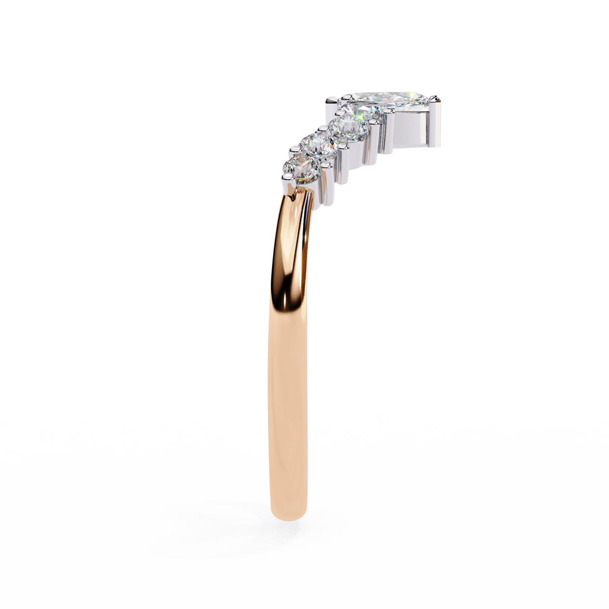 Rose gold earring with diamond accents on a white background