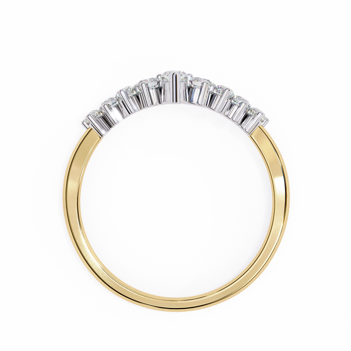 Gold and silver ring with baguette-cut diamonds on a white background