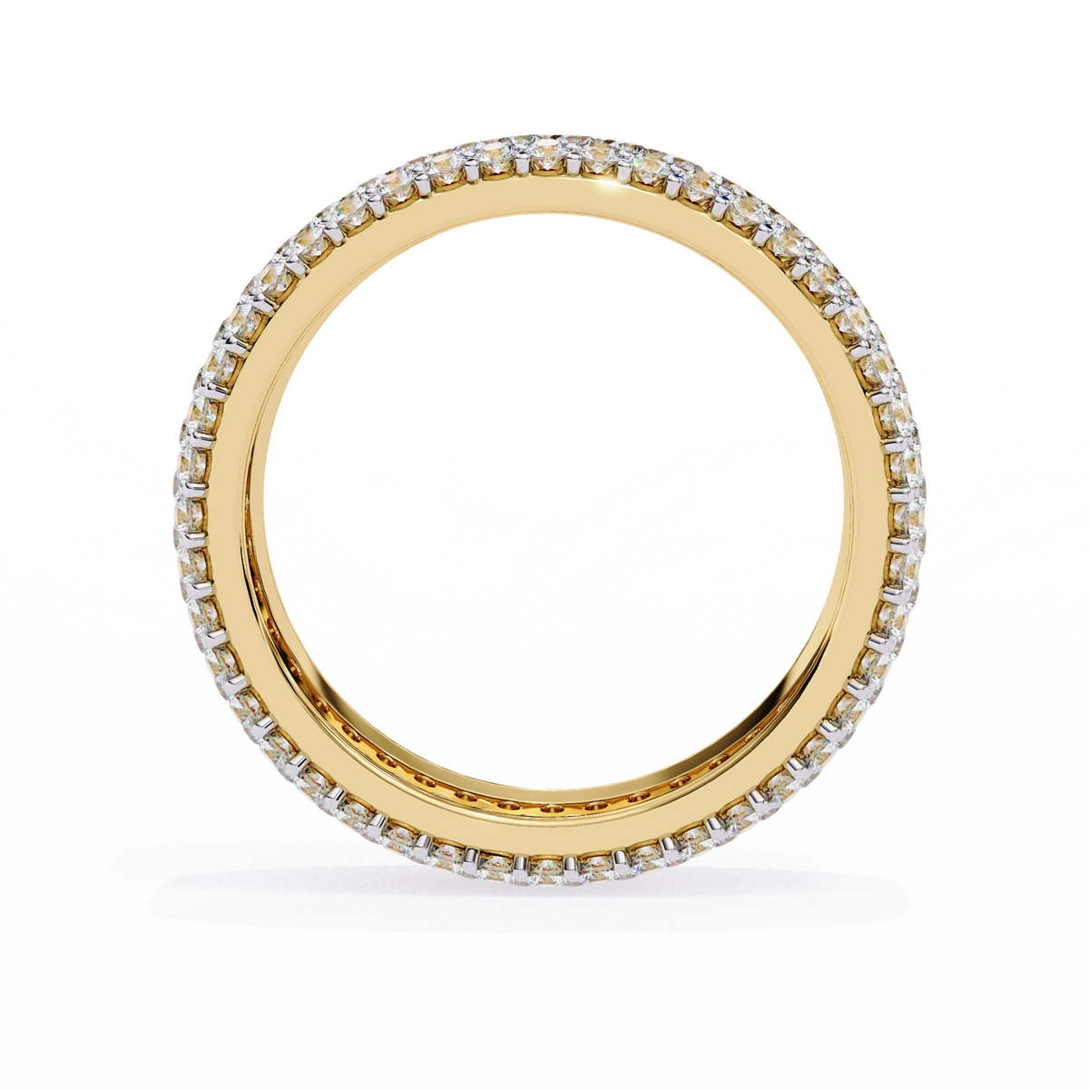 Gold ring with diamond accents on a white background