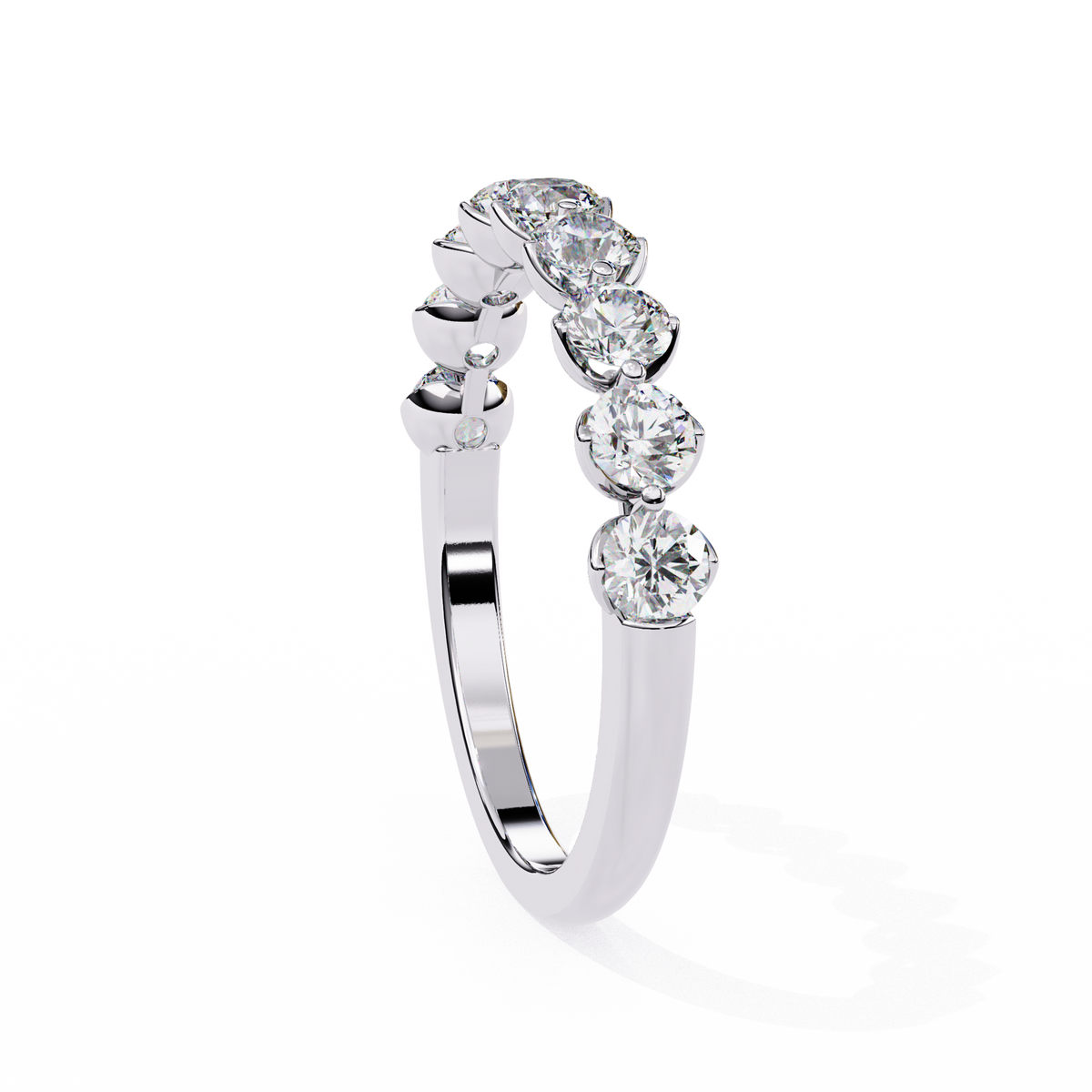 Silver ring with three diamonds on a white background