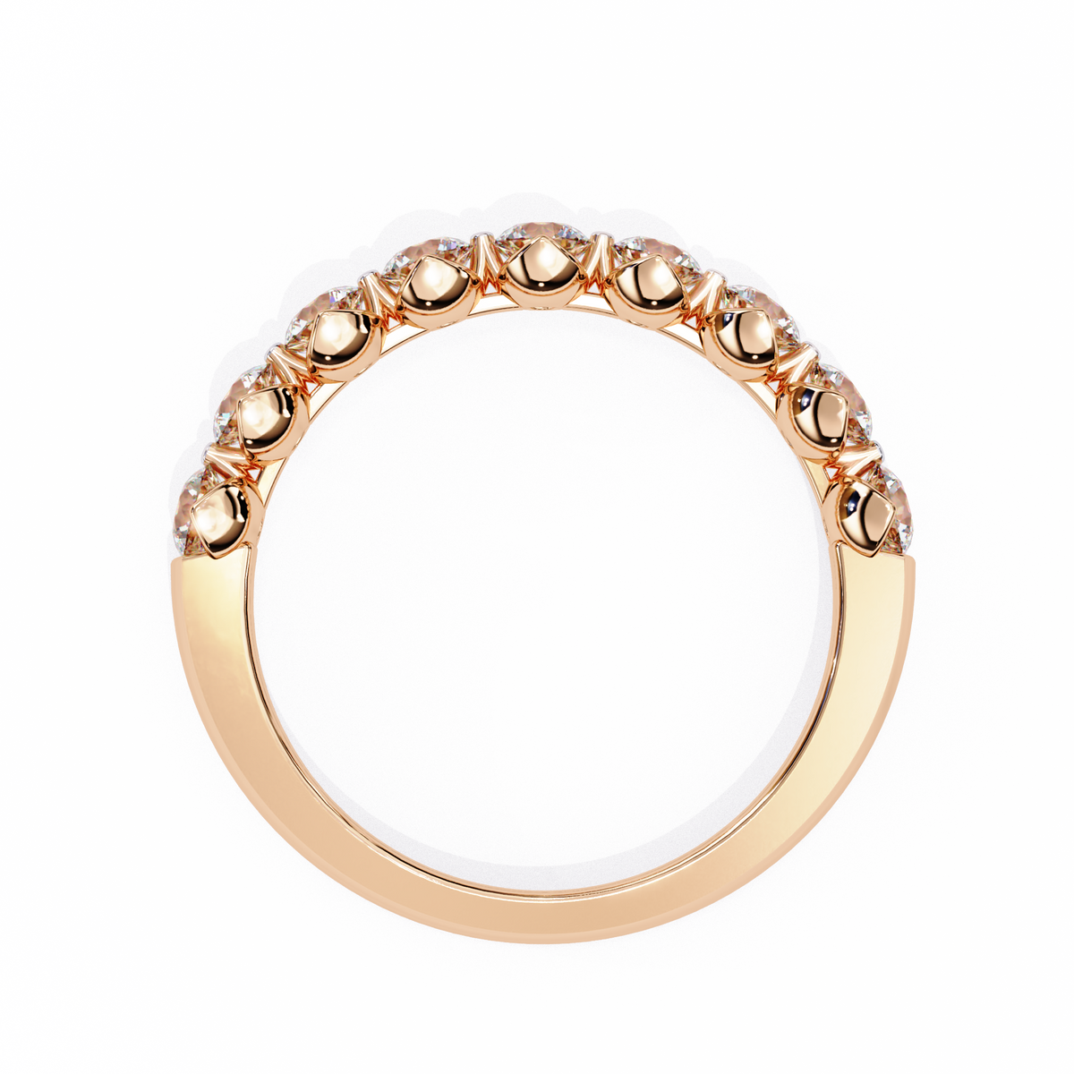 Rose gold ring with small stones on a white background