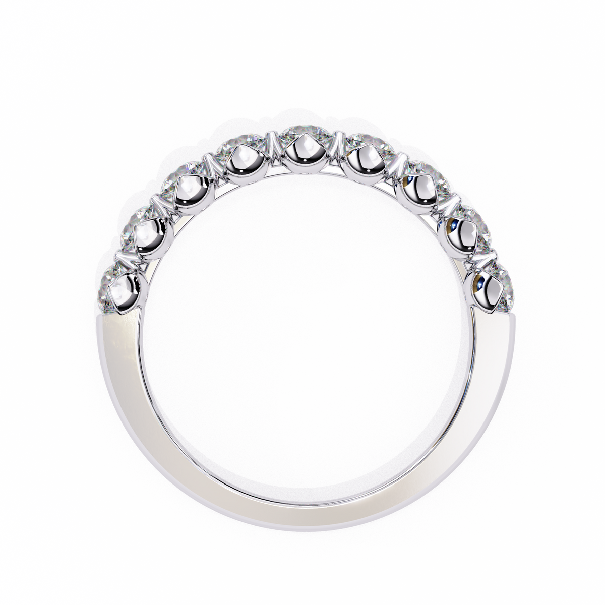 Silver ring with small diamonds on a white background