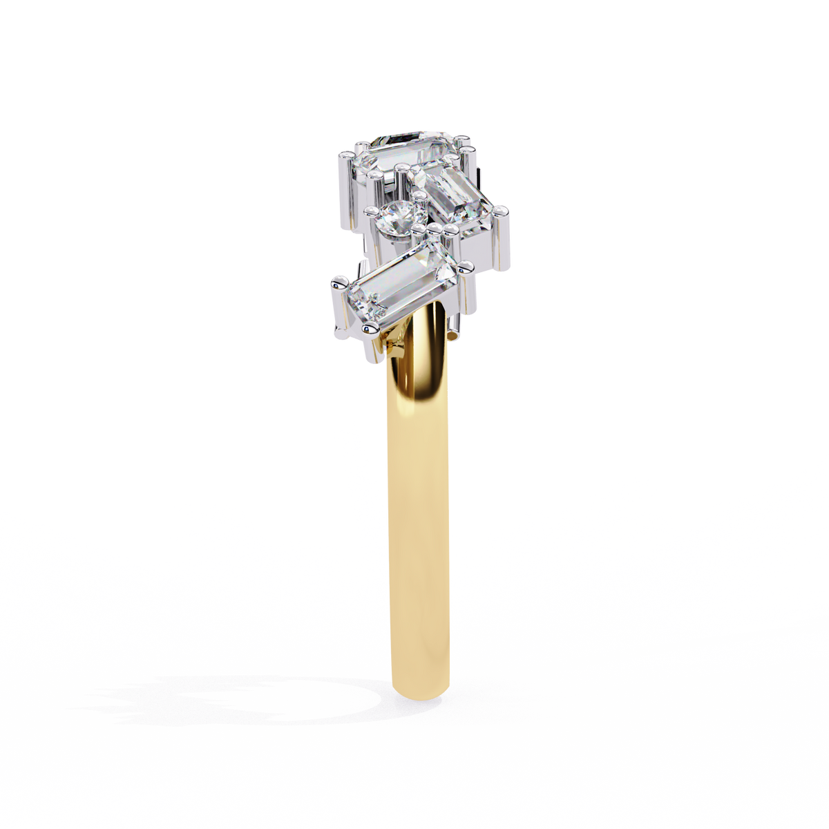 Gold ring with a diamond on a white background