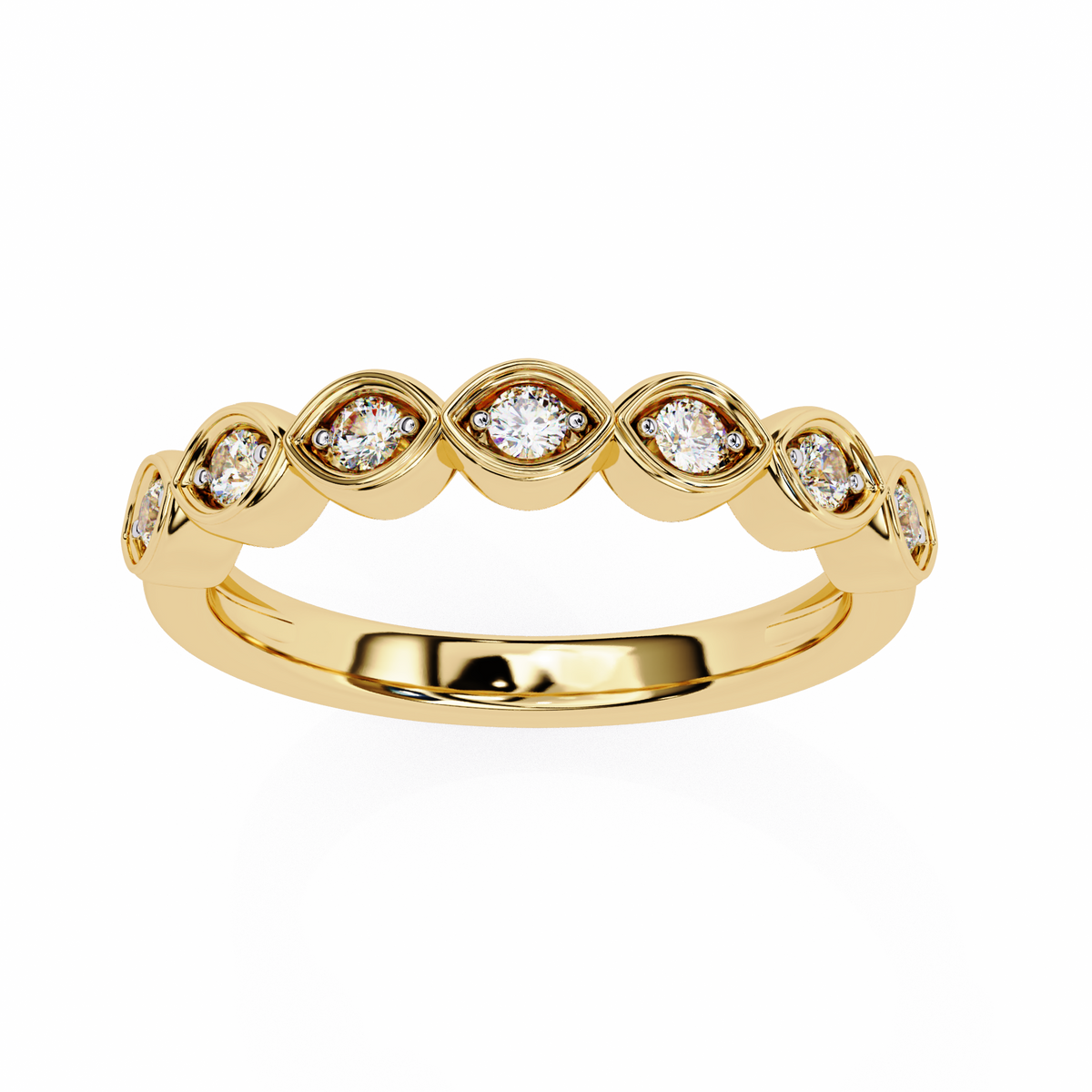Round Cut Lab Grown Diamond Bezel Set Scalloped Band 0.21 CT