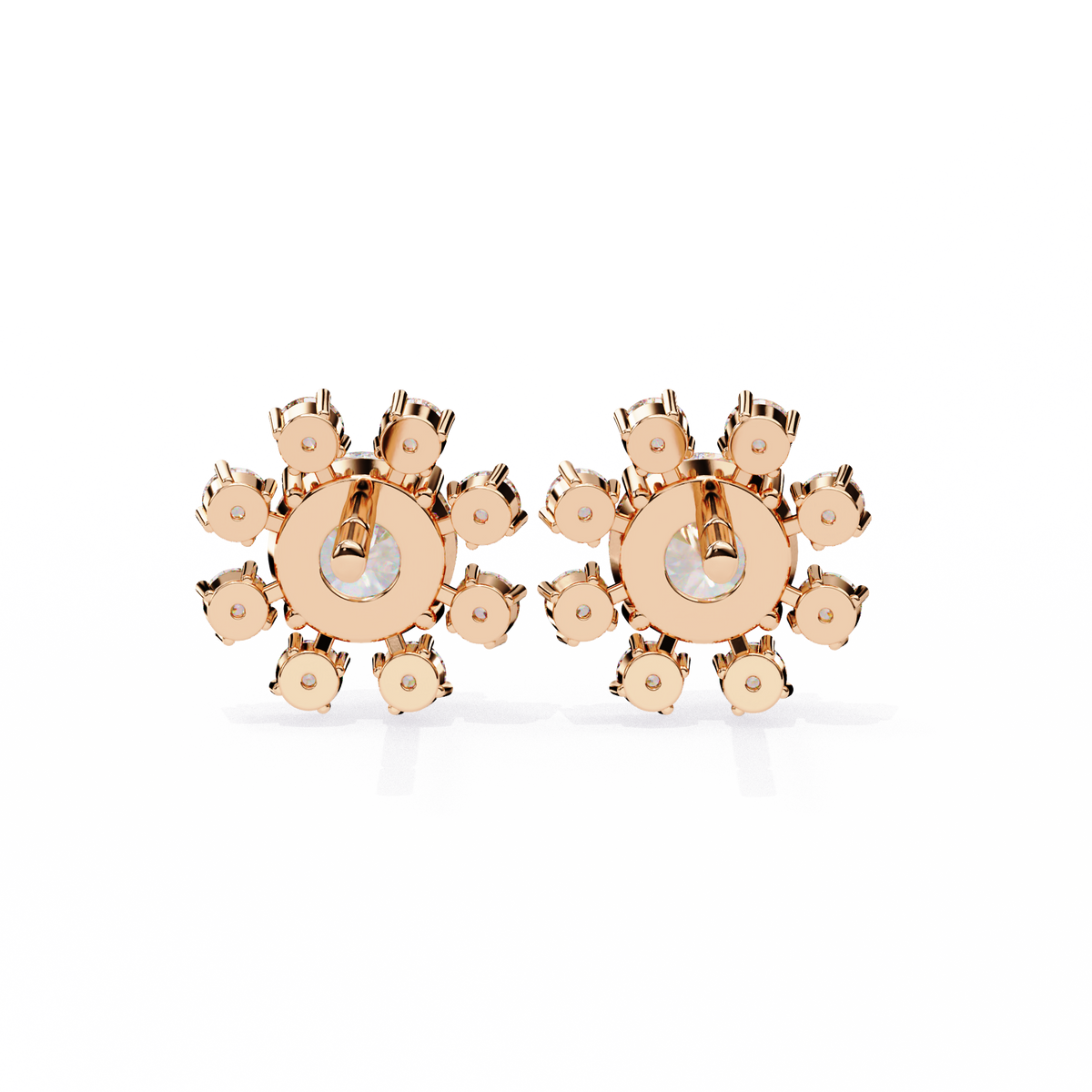 Pair of rose gold earrings on a white background