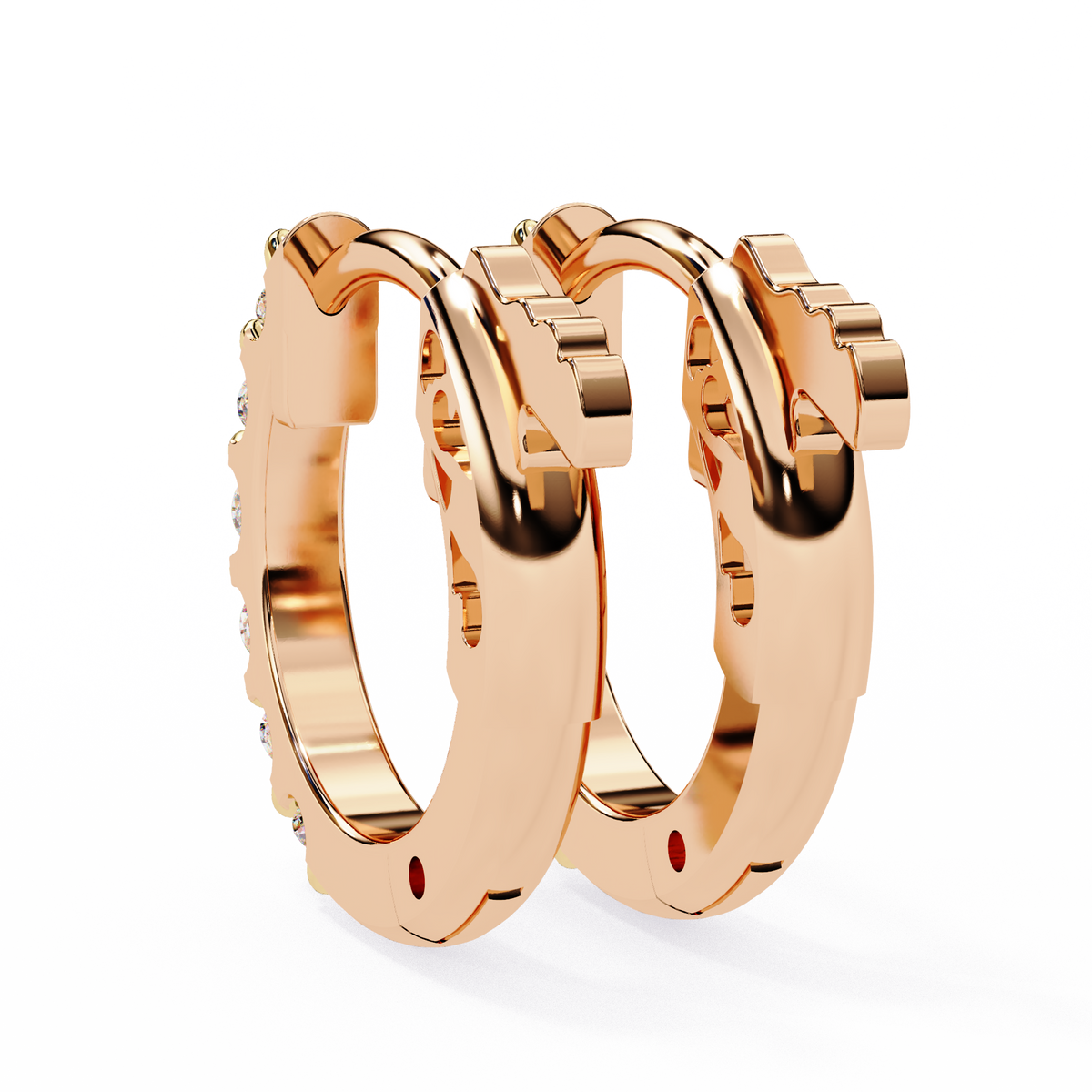 Rose gold hoop earrings on a white background