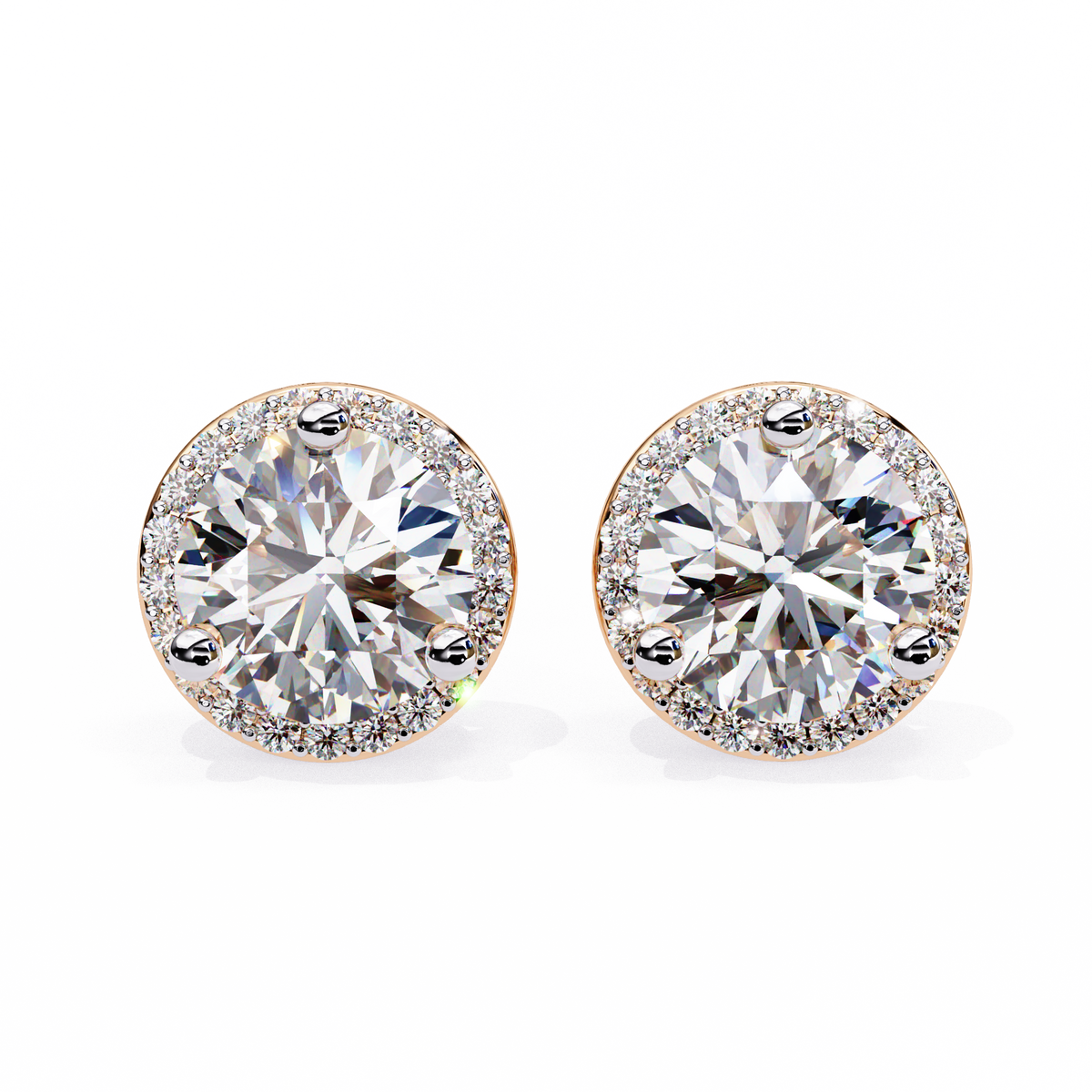 Round Lab Grown Diamond Classic Halo Stud Earrings