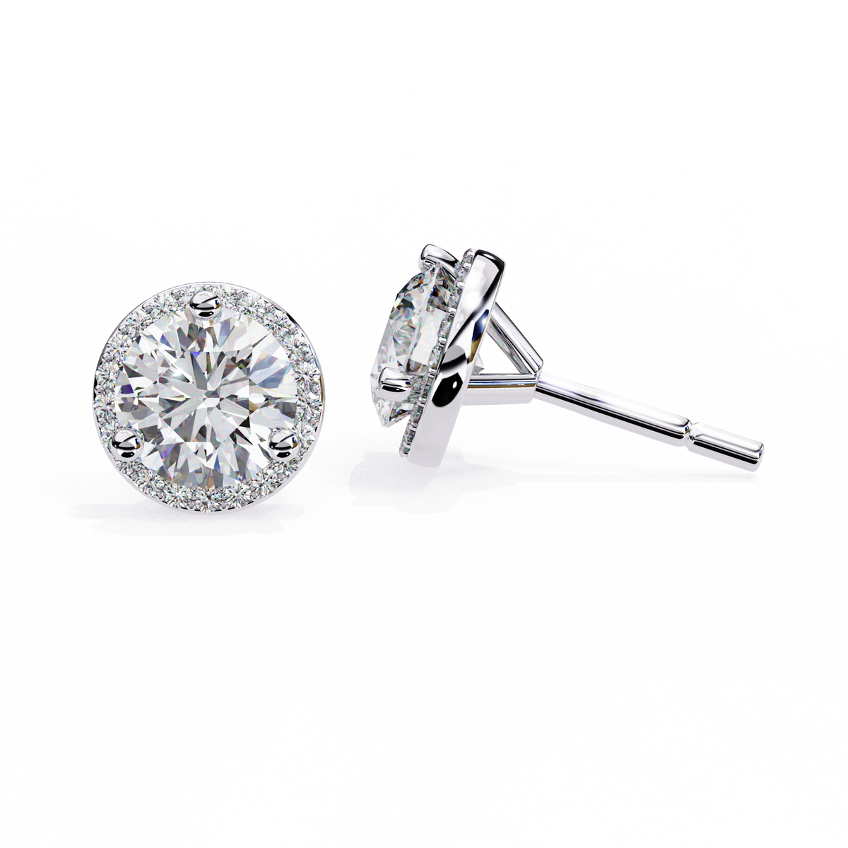 Round Lab Grown Diamond Classic Halo Stud Earrings
