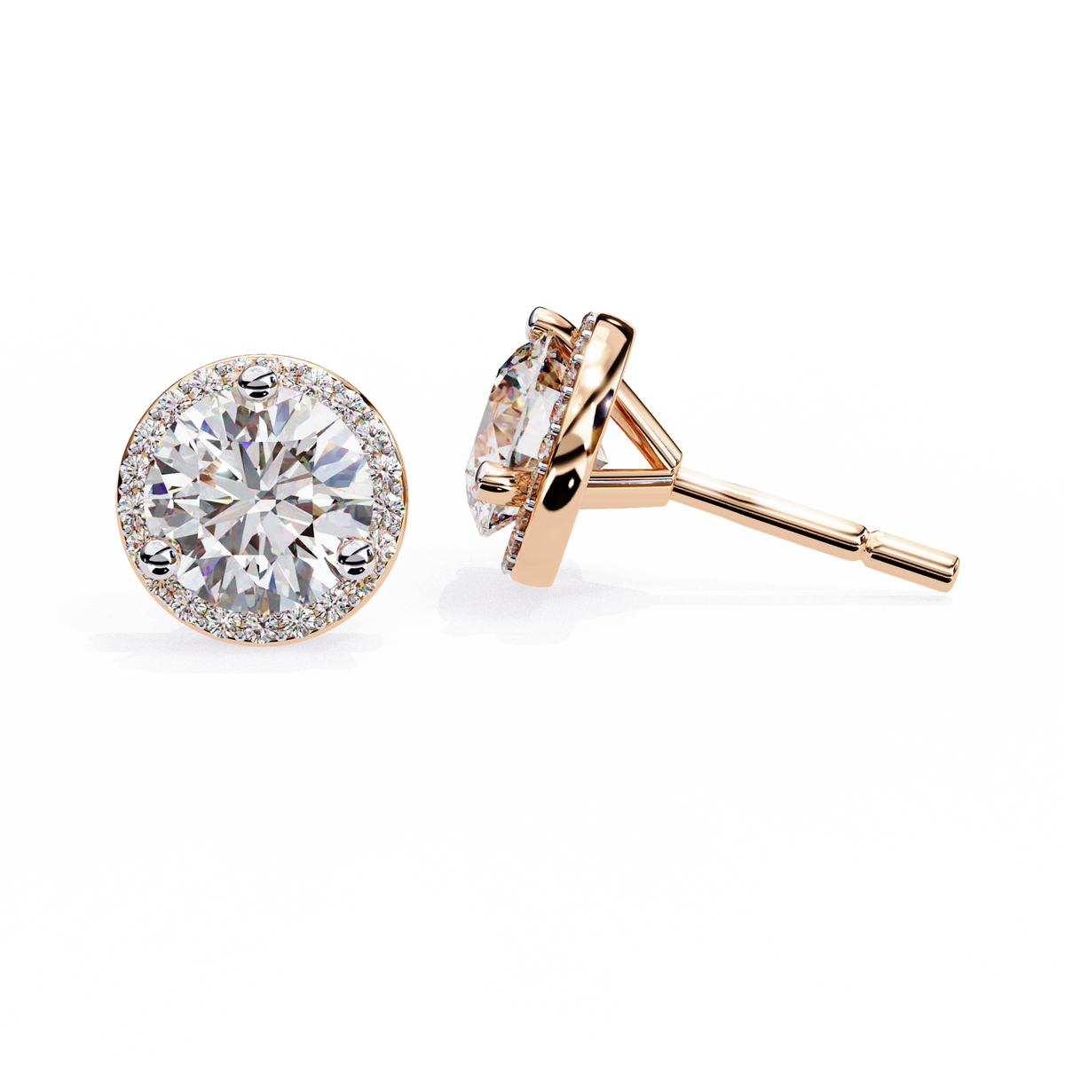 Round Lab Grown Diamond Classic Halo Stud Earrings