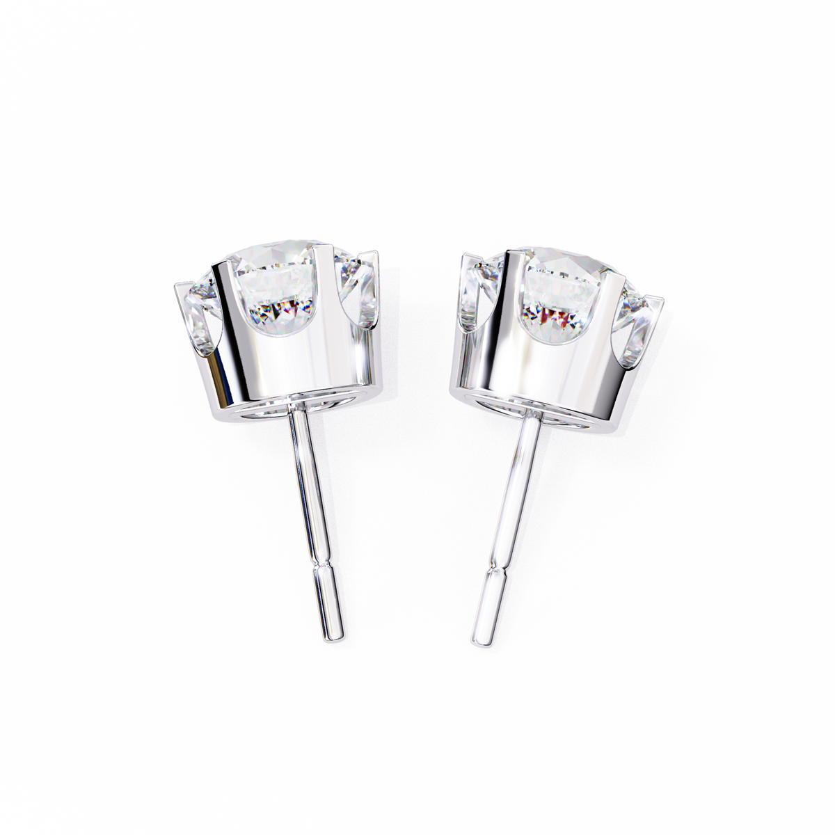 Regal Crown-Setting Round Brilliant Diamond Stud Earrings with Arched Gallery