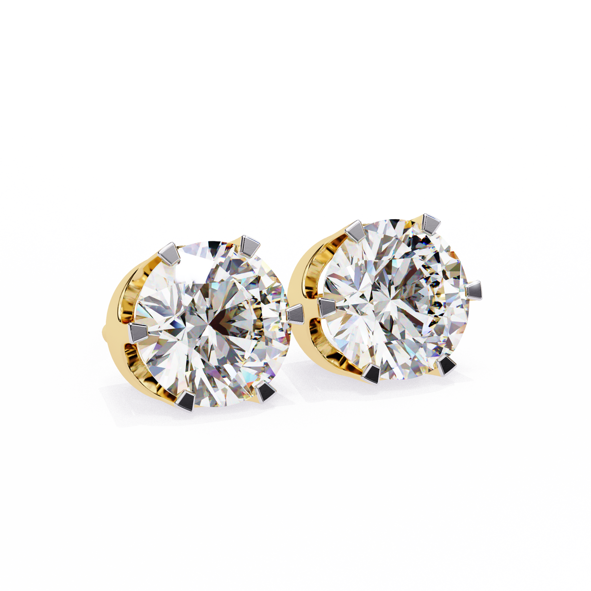 Regal Crown-Setting Round Brilliant Diamond Stud Earrings with Arched Gallery