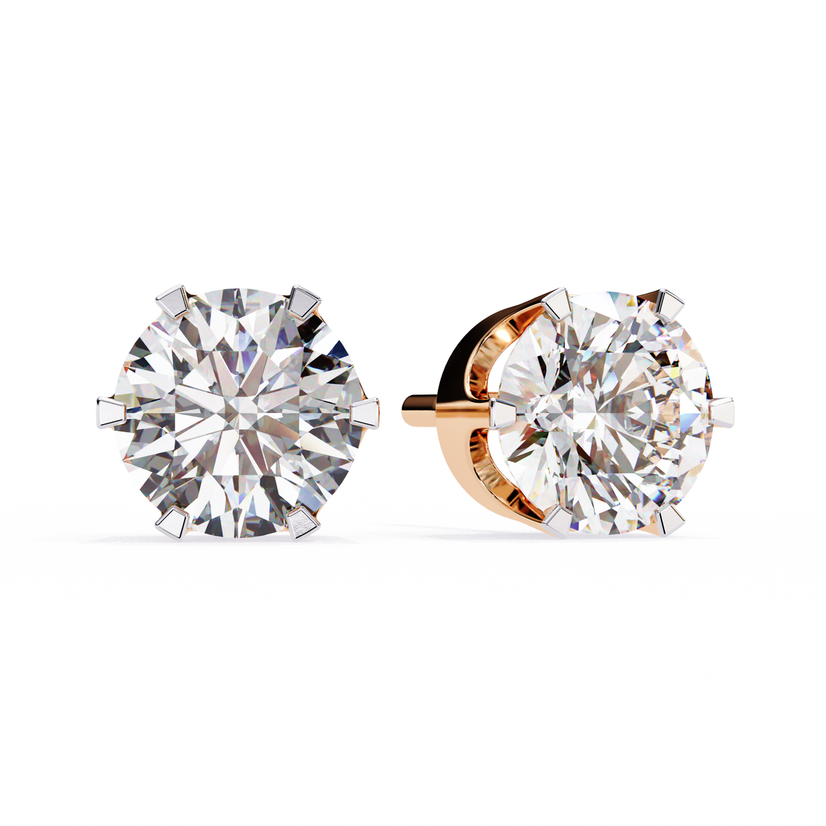 Regal Crown-Setting Round Brilliant Diamond Stud Earrings with Arched Gallery