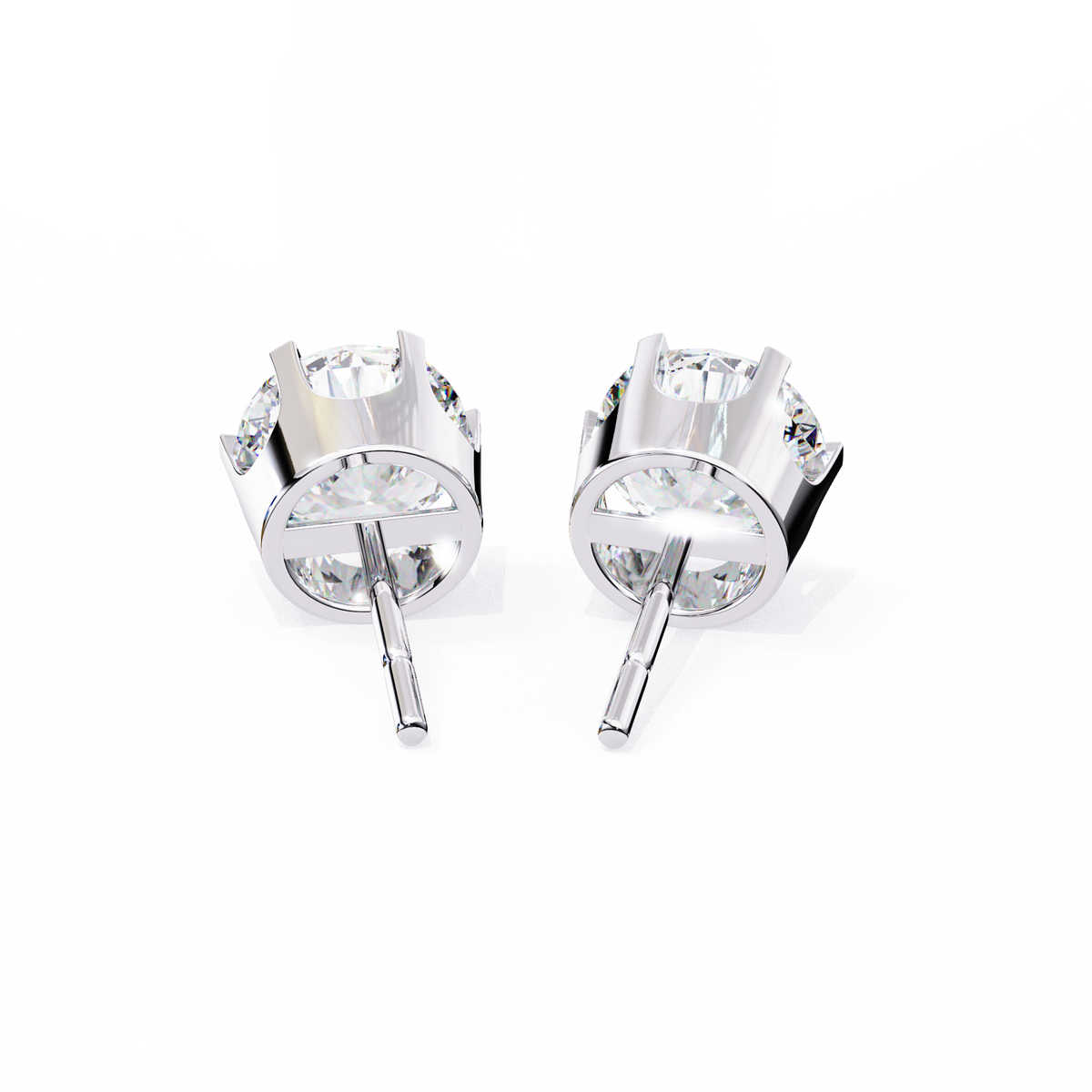 Regal Crown-Setting Round Brilliant Diamond Stud Earrings with Arched Gallery