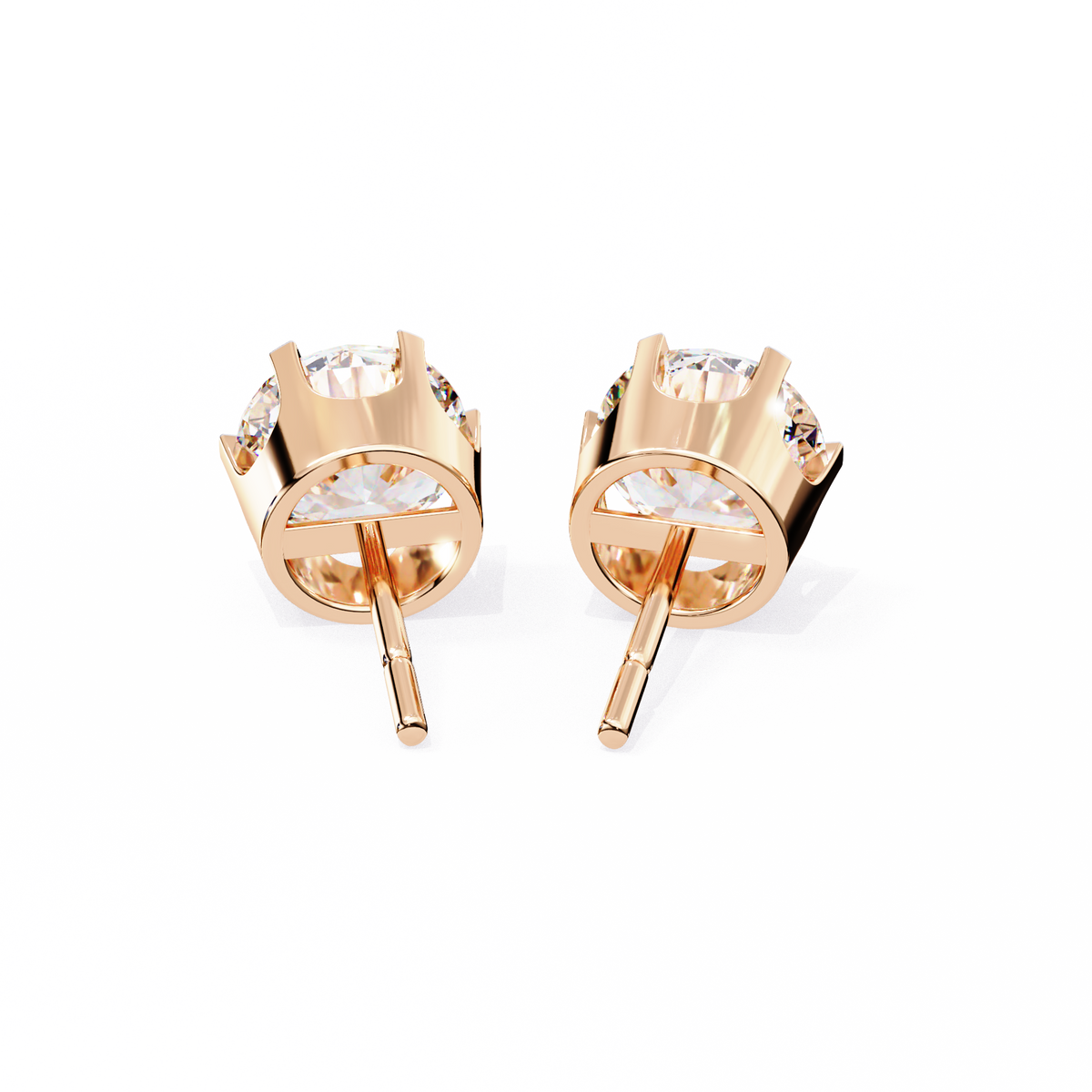 Regal Crown-Setting Round Brilliant Diamond Stud Earrings with Arched Gallery
